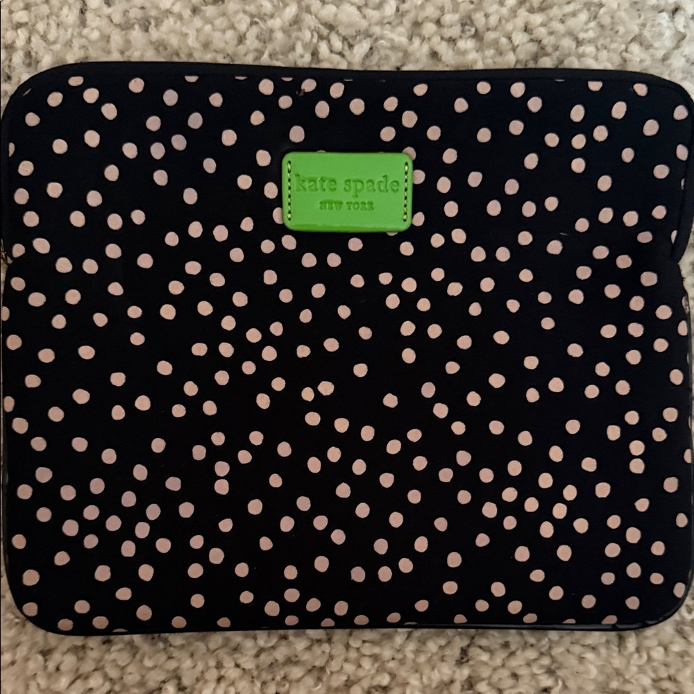 kate spade Black Polka Dot Laptop Sleeve with Pink Dots and Green Logo